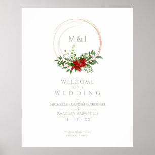Póster Custom Chic Poinsettia Christmas Wedding Welcome