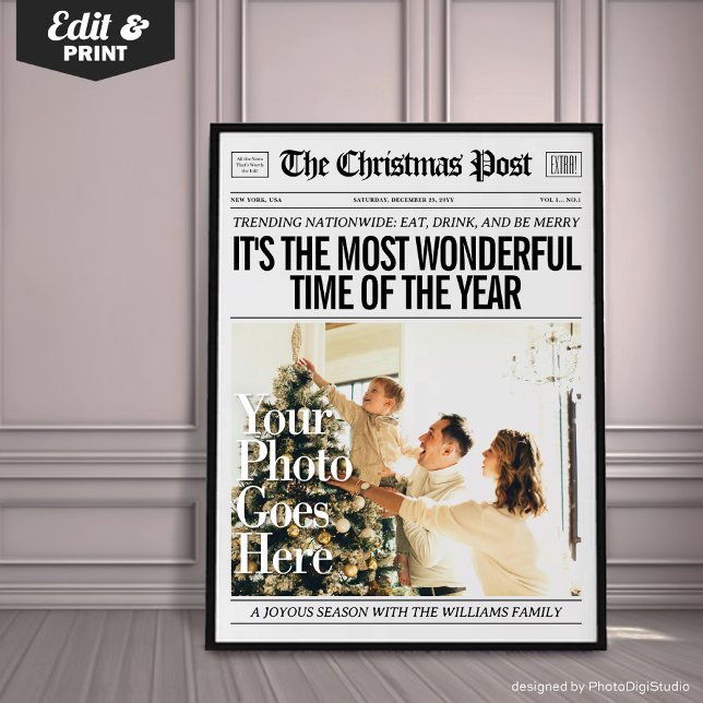 Póster Custom Christmas Newspaper Decor, Family Christmas (Custom Christmas Newspaper Decor, Family Christmas Poster, The Most Wonderful Time Of The Year)