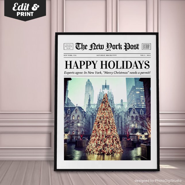 Póster Custom Christmas Newspaper, Trendy Christmas Art (Custom Christmas Newspaper, Trendy Christmas Art Poster)