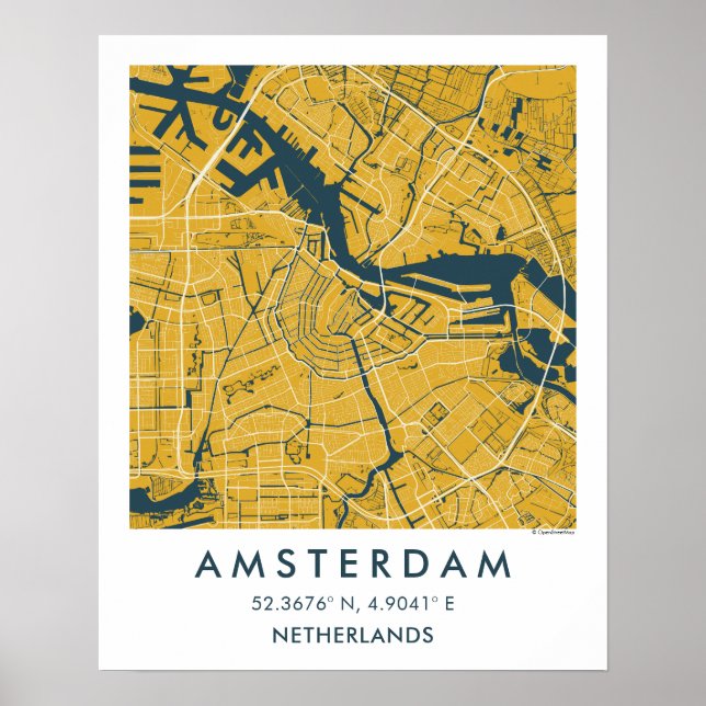 Póster Custom City Map Amsterdam Netherlands Poster (Frente)