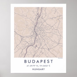 Póster Custom City Map Budapest Hungary Wall Art Poster