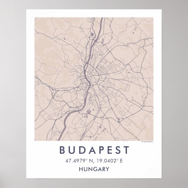 Póster Custom City Map Budapest Hungary Wall Art Poster (Frente)