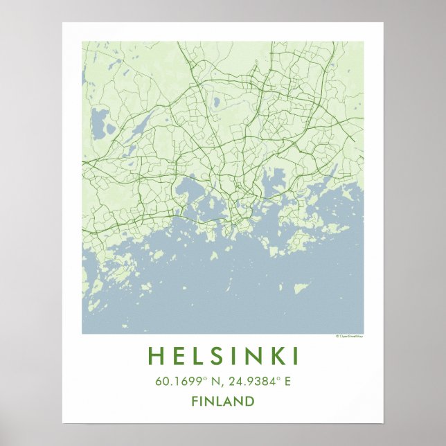 Póster Custom City Map Helsinki Finland Wall Art Poster (Frente)