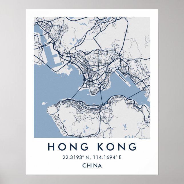 Póster Custom City Map Hong Kong China Wall Art Poster (Frente)