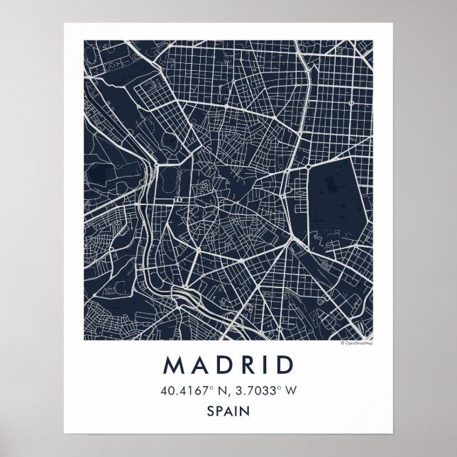 Póster Custom City Map Madrid Spain Wall Art Poster (Frente)