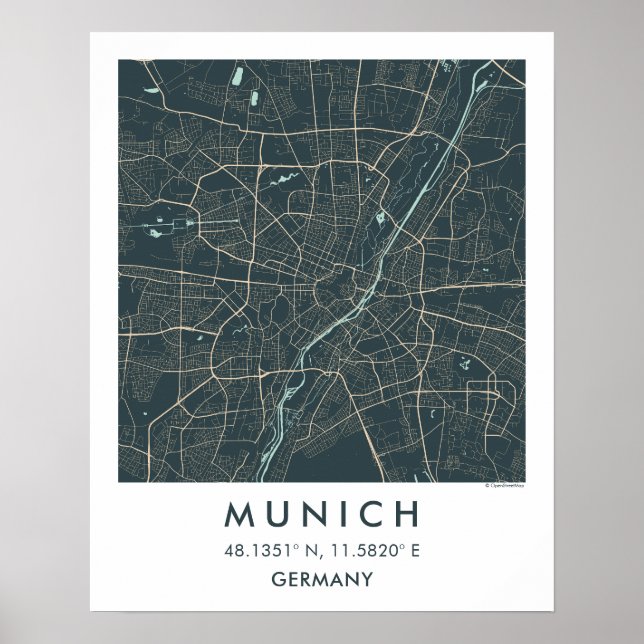 Póster Custom City Map Munich Germany Wall Art Poster (Frente)