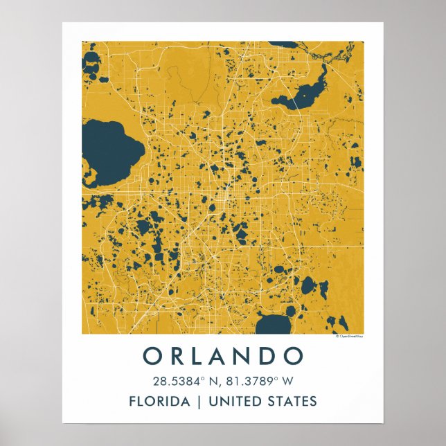 Póster Custom City Map Orlando Florida Wall Art Poster (Frente)