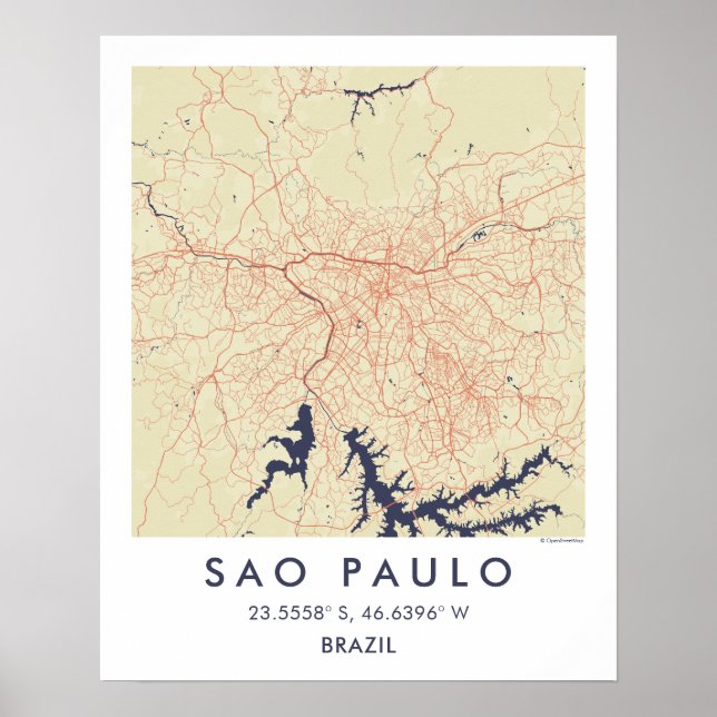 Póster Custom City Map Sao Paulo Brazil Wall Art Poster (Frente)