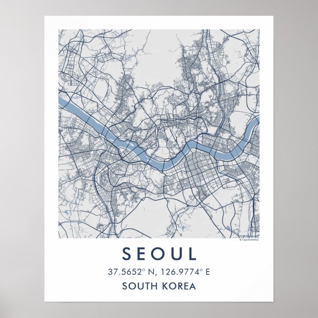 Póster Custom City Map Seoul South Korea Wall Art Poster (Frente)