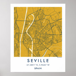 Póster Custom City Map Seville Spain Wall Art Poster