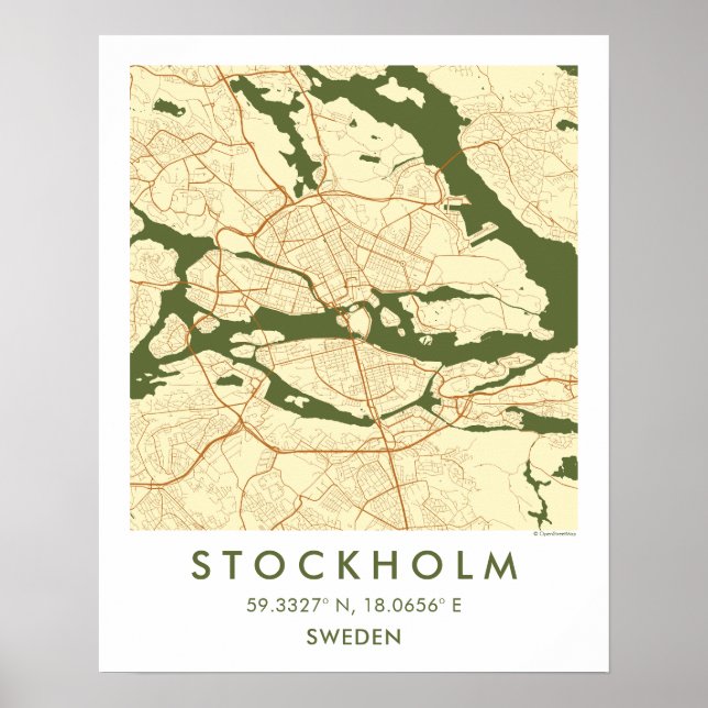 Póster Custom City Map Stockholm Sweden Wall Art Poster (Frente)