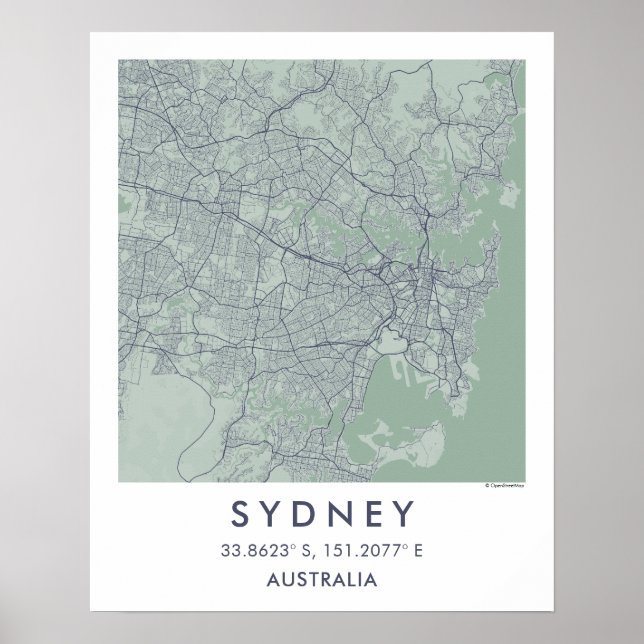 Póster Custom City Map Sydney Australia Poster (Frente)