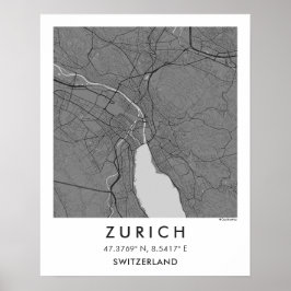 Póster Custom City Map Zurich Switzerland Wall Art Poster