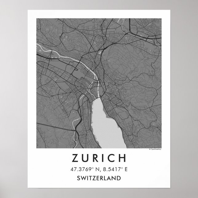 Póster Custom City Map Zurich Switzerland Wall Art Poster (Frente)