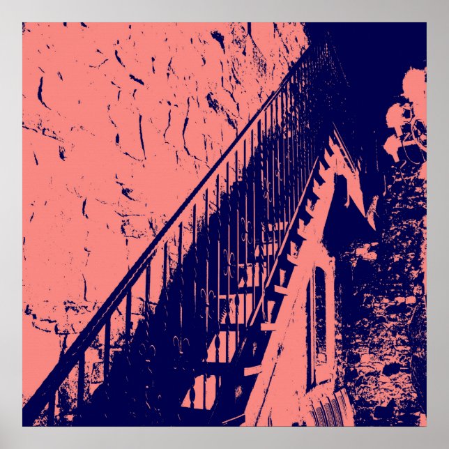 Póster Custom Coral Navy Blue Stairs Poster (Frente)