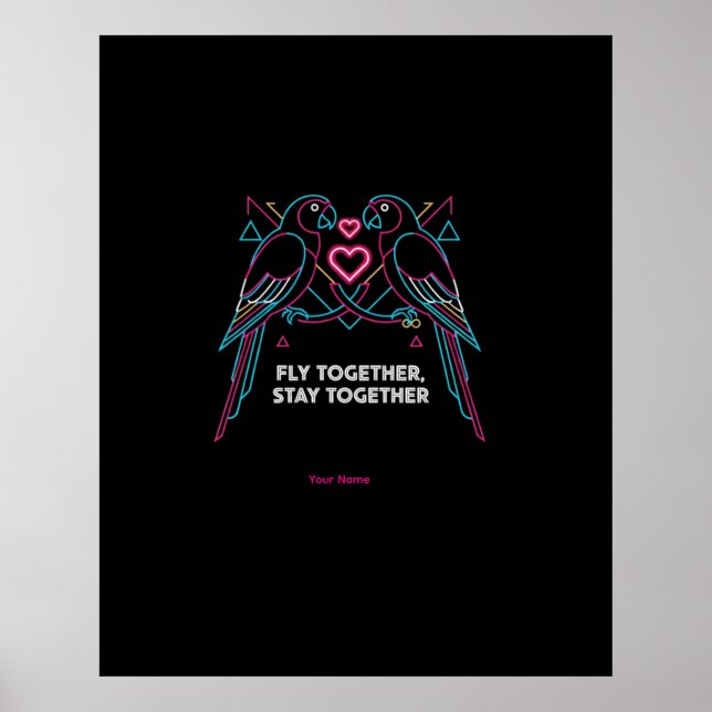 Póster Custom Couple Anniversary Neon Parrots Winter Hood (Frente)