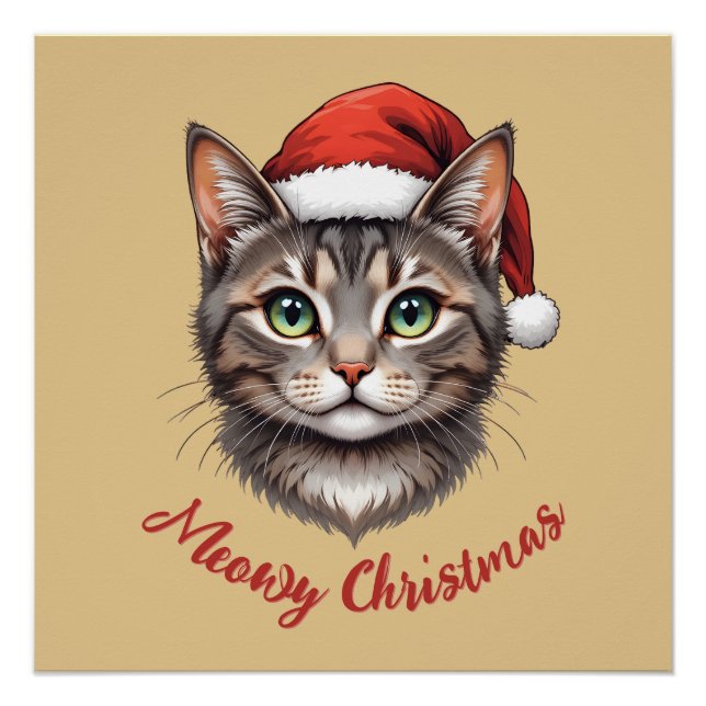 Póster Custom Cute Christmas Cat with Santa Hat (Anverso)