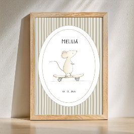 Póster Custom Cute Mouse Nursery Name Date Poster
