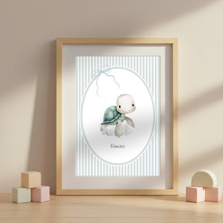 Póster Custom Cute Turtle – Baby Shower Newborn Name Gift