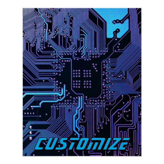 Póster Custom Cyber Blue PCB Circuit Board Tech Art (Anverso)