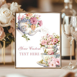 Póster Custom Elegant Floral Vintage Tea Party Table Sign