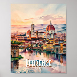 Póster Custom Florence Duomo Cathedral Watercolor Skyline