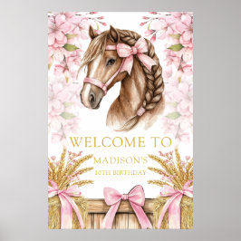 Póster Custom Horse Design with Cherry Blossoms & Hay