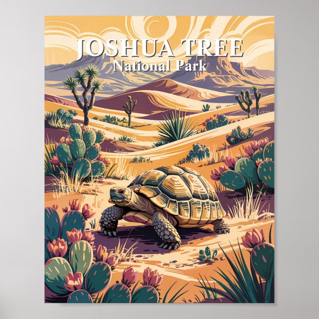 Póster Custom Joshua Tree Tortoise Retro Desert Landscape (Frente)