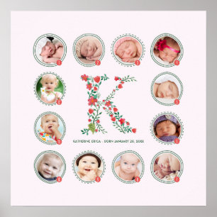 Póster Custom K Name First Year Photo Collage Keepsake