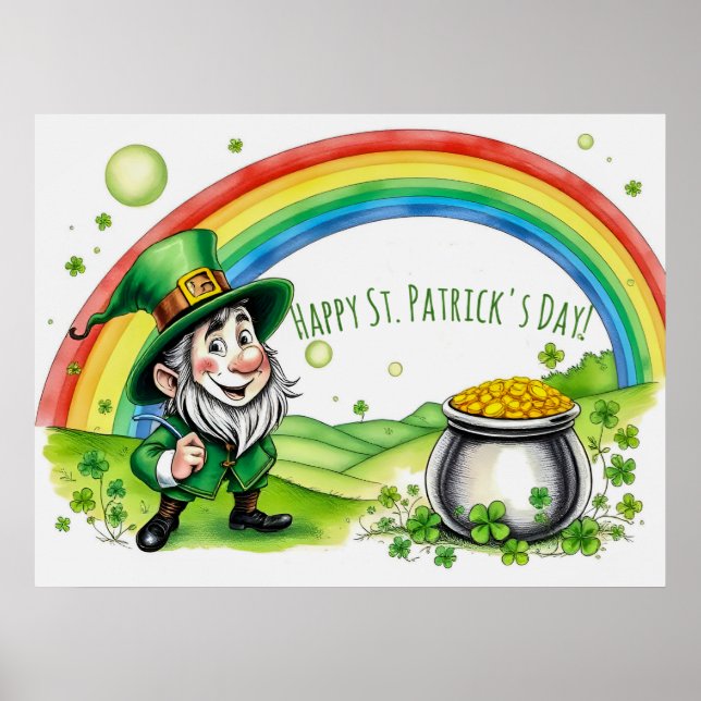 Póster Custom Leprechaun Gnome St. Patrick's Day Shamrock (Frente)