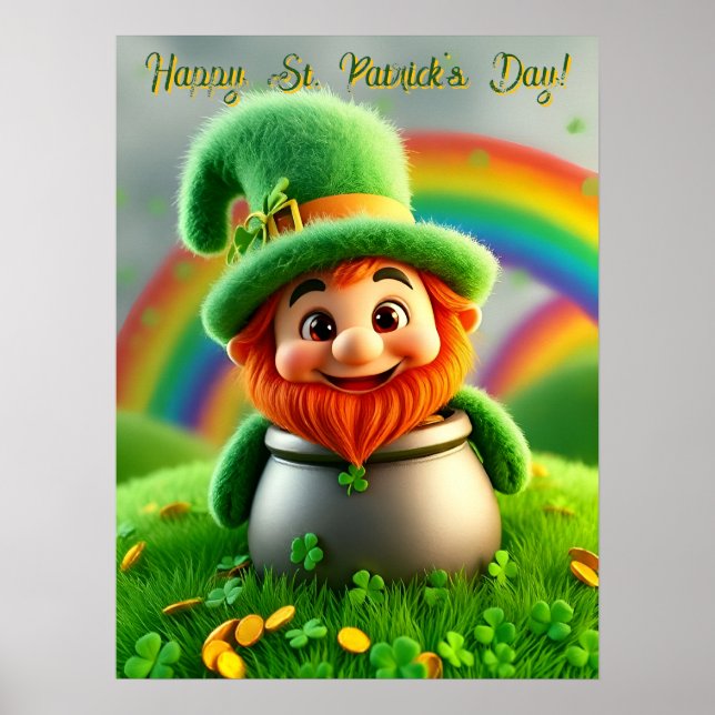 Póster Custom Leprechaun Gnome St. Patrick's Day Shamrock (Frente)