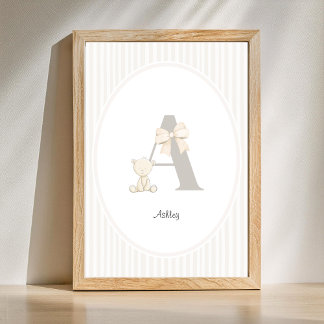 Póster Custom Letter A Nursery Wall Art – Baby Name Print