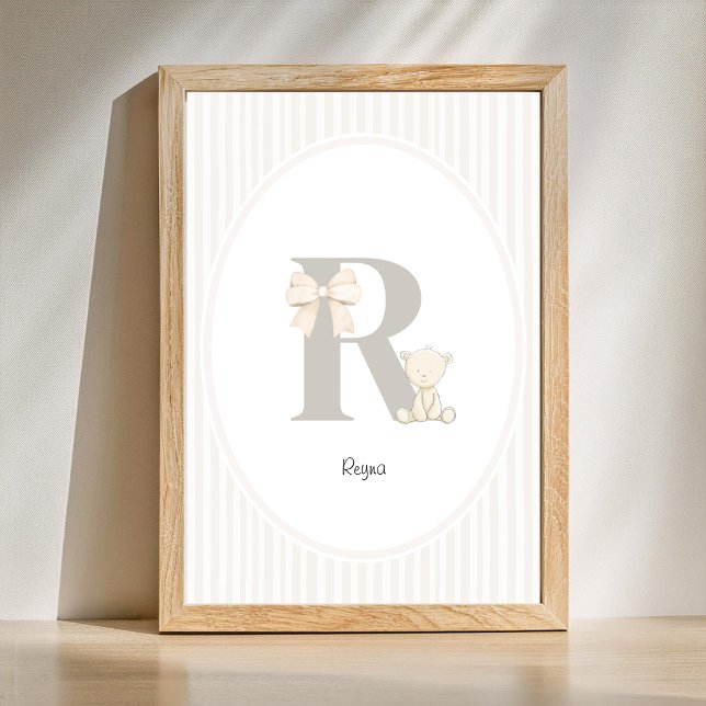 Póster Custom Letter Q Nursery Wall Art - Baby Name Print (Letter R Nursery Wall Art - Custom Baby Name Print)