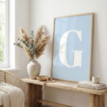 Póster Custom Mid Century Retro Letter Initial Icy Blue<br><div class="desc">Transform your space with a touch of mid-century charm! This customizable retro letter art print in cool white and icy glacier blue is the perfect way to add a pop of color and personalized flair to your home. Whether you're designing a trendy gallery wall, decorating a bedroom, or searching for...</div>