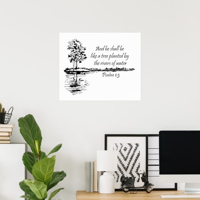 Póster Custom Name Encouraging Scripture Psalm 1:3  (Oficina en casa)