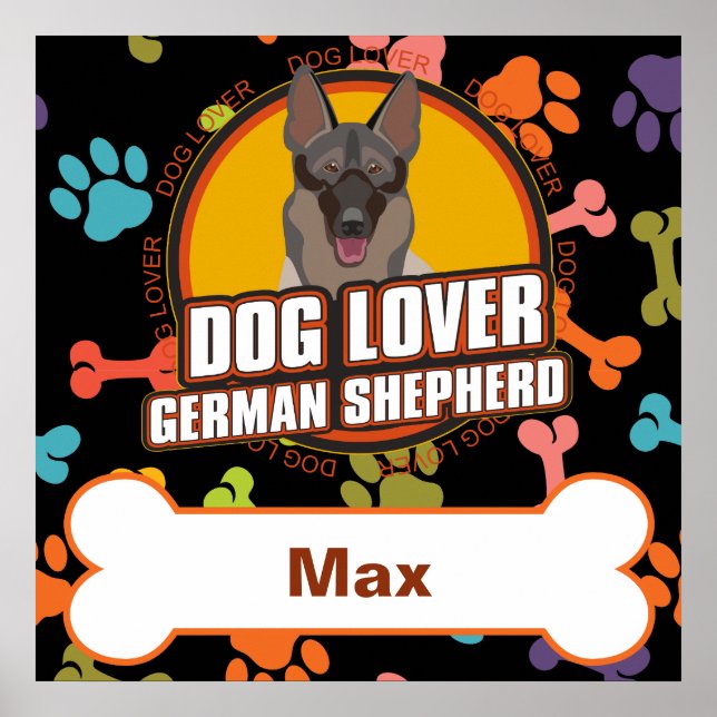 Póster Custom Name German Shepherd Dog Bone Puppy Paws (Frente)