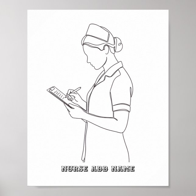 Póster Custom Name Minimalist Nurse Clipboard Line Art  (Frente)