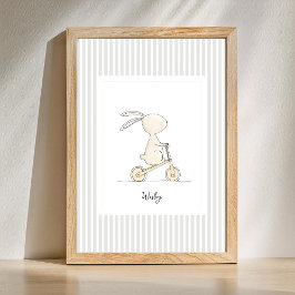 Póster Custom Name Nursery - Cute Bunny Stripes Poster