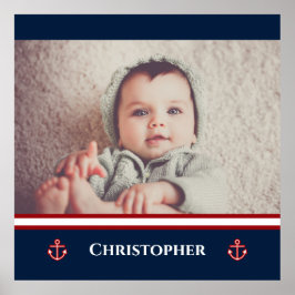 Póster Custom Photo Nautical Marine Navy Blue Red White