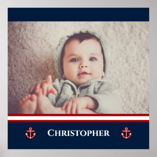 Póster Custom Photo Nautical Marine Navy Blue Red White