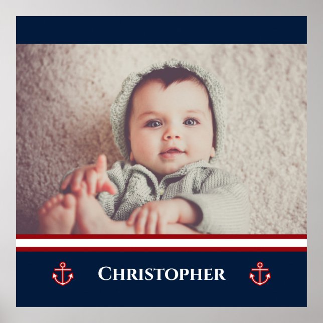 Póster Custom Photo Nautical Marine Navy Blue Red White (Frente)