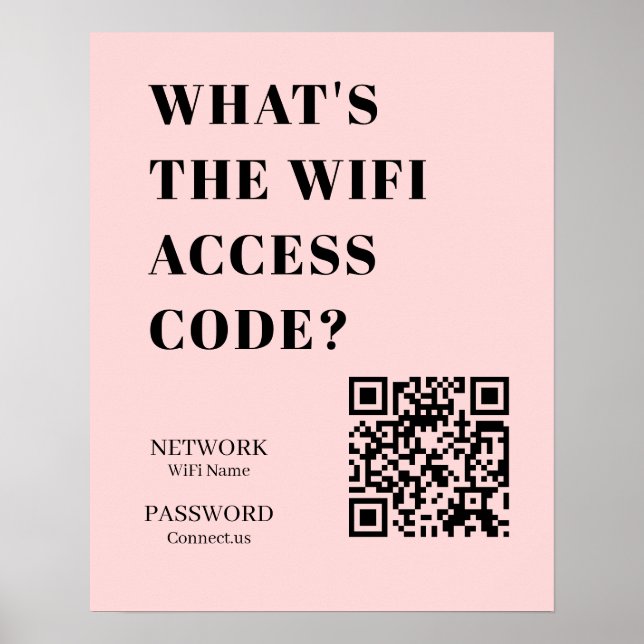 Póster Custom Pink WiFi QR | Personalized Password (Frente)