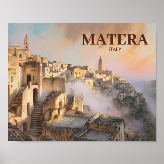 Póster Custom Sassi di Matera Italy Travel Watercolor (Frente)