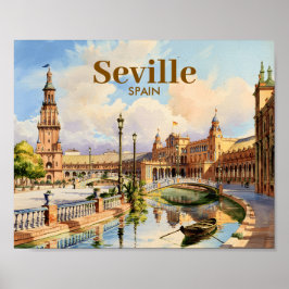 Póster Custom Seville Spain Plaza de Espana Watercolor