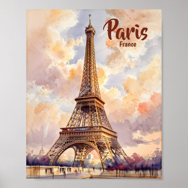 Póster Custom Test Paris Eiffel Tower France Watercolor (Frente)