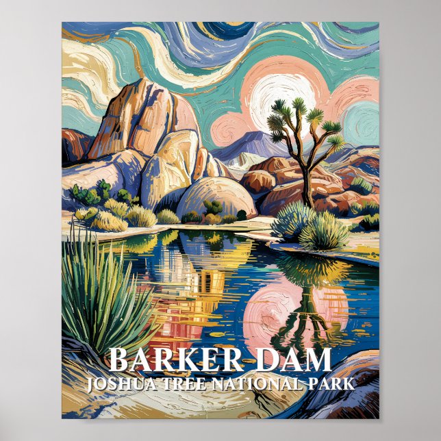 Póster Custom Text Barker Dam Joshua Tree Van Gogh Desert (Frente)