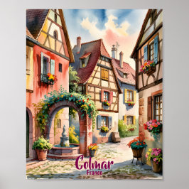 Póster Custom Text Colmar Alsace France Watercolor Retro