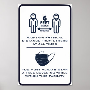 Póster Custom Text Face Mask + Distancing Business Notice