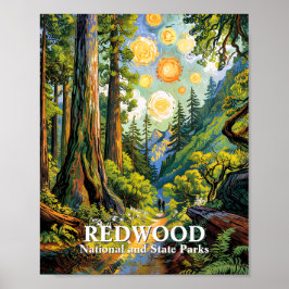 Póster Custom Van Gogh Redwood National Park Hiking Trail