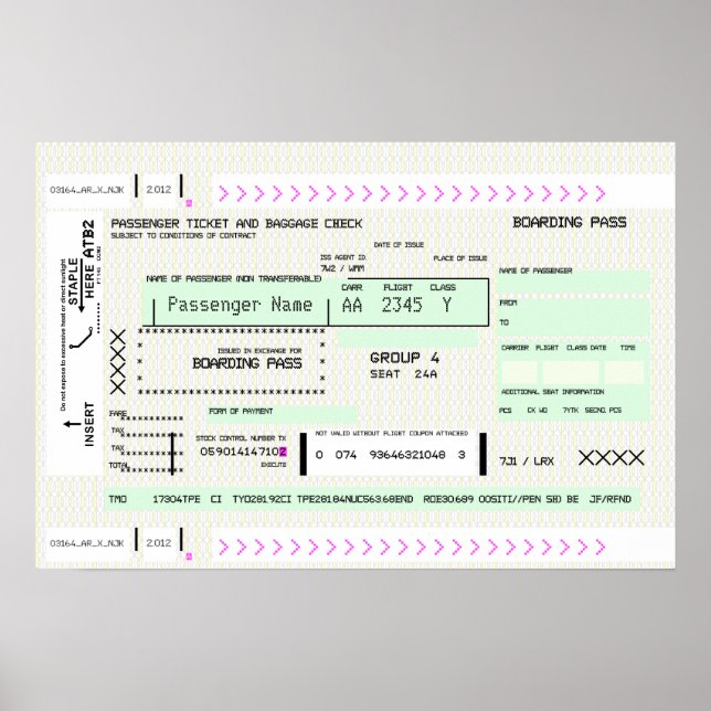 Póster Customizable Boarding Pass (Frente)